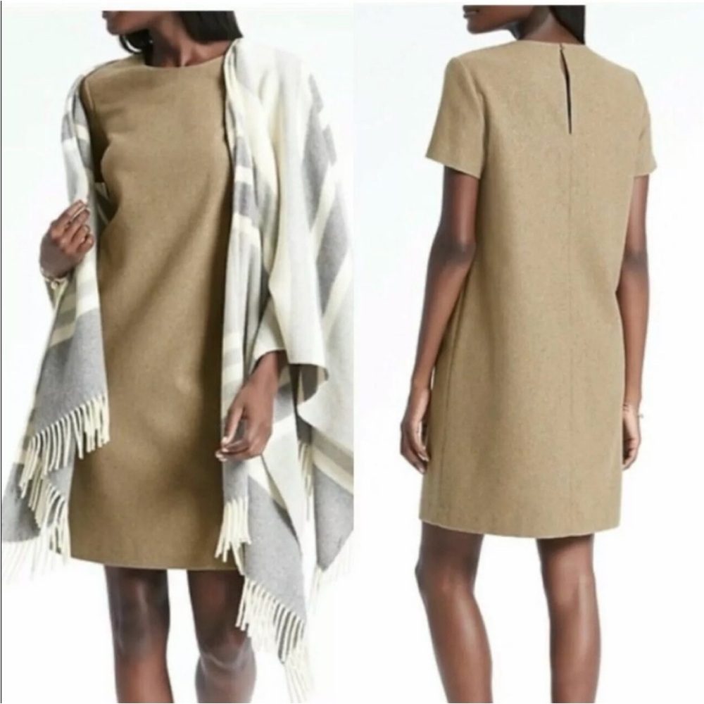 Banana Republic Tan & Metallic Thread Shift Wool Blend Career Dress Size Mp